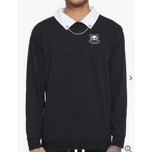 Skelanimals Diego Chain Collar Long-Sleeve Top Black Embroidered NWT Small